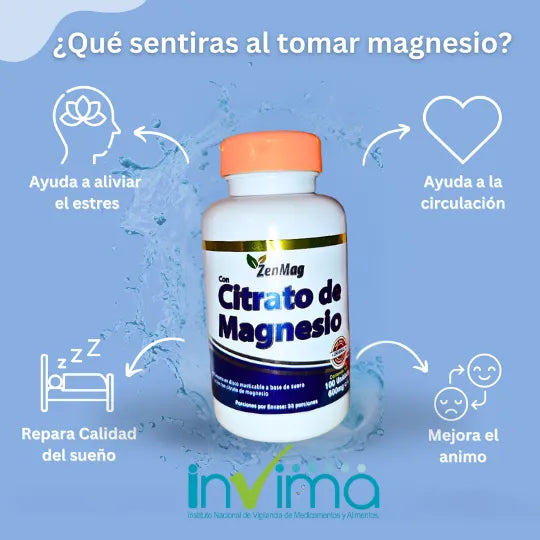 ZenMag Citrato de Magnesio Super Concentrado Premium Importado Americano 100 Capsulas