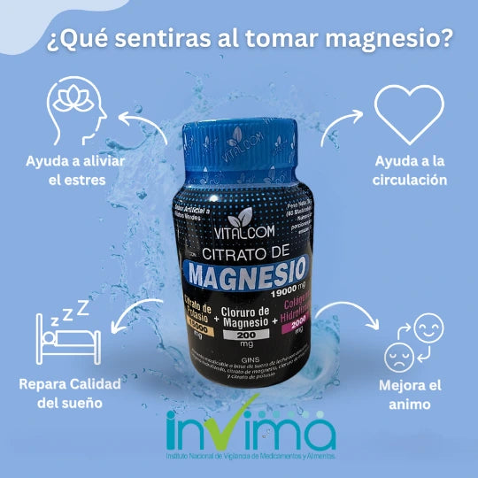 ZenMag Citrato de Magnesio + Cloruro+ Potasio + Colageno Capsulas Premium Importada 60 Capsulas